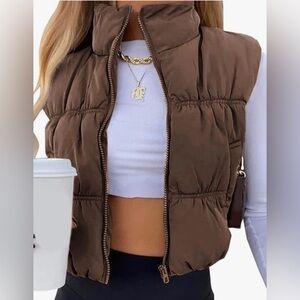 Brown Cropped Puffer Vest Size S